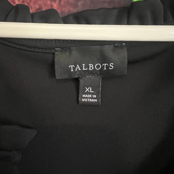 Talbots Midi Dress XL Black Short Sleeve Ruffle V Neck Stretchy Flowy - Picture 4 of 5